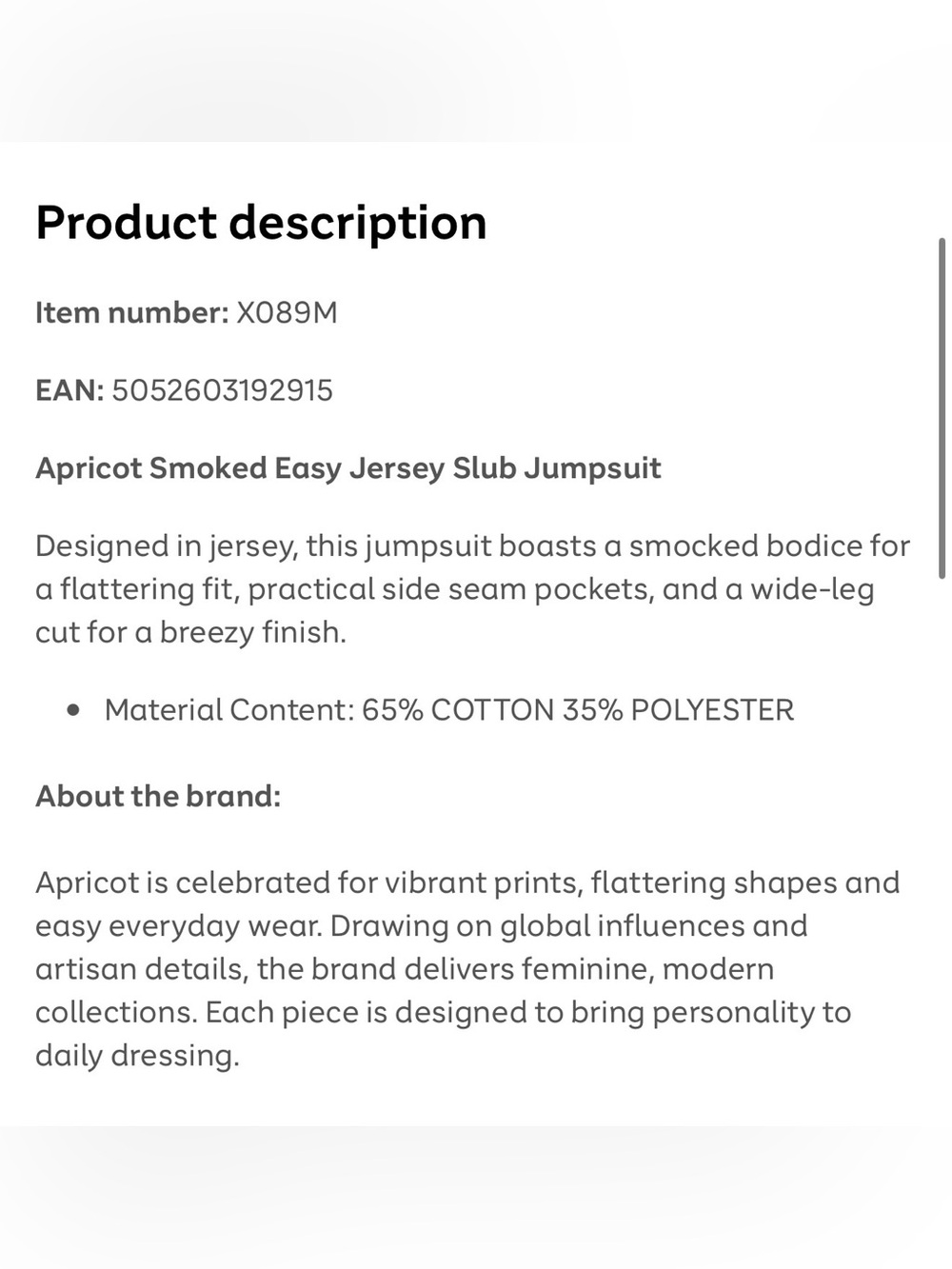 Apricot π - Smoked Easy Jersey Slub Jumpsuit - Picture 5 of 6